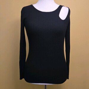 PER SE Womens Knit Cutout Sweater Black Ribbed Black Medium Viscose Y2K